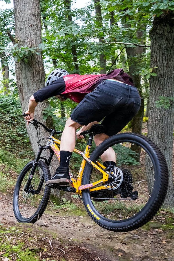 Sven Busse riding the 2022 Chameleon hardtail mountain bike. 